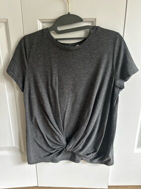 Hippie Rose Dark Gray Twist-Front Short Sleeve Tee